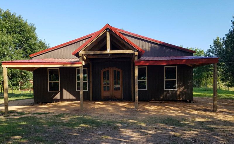 Rhino Pole - Brown Barndominium w/ Red Roof